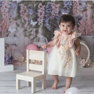 Elegant Pink and Cream Floral Tulle Baby Dress